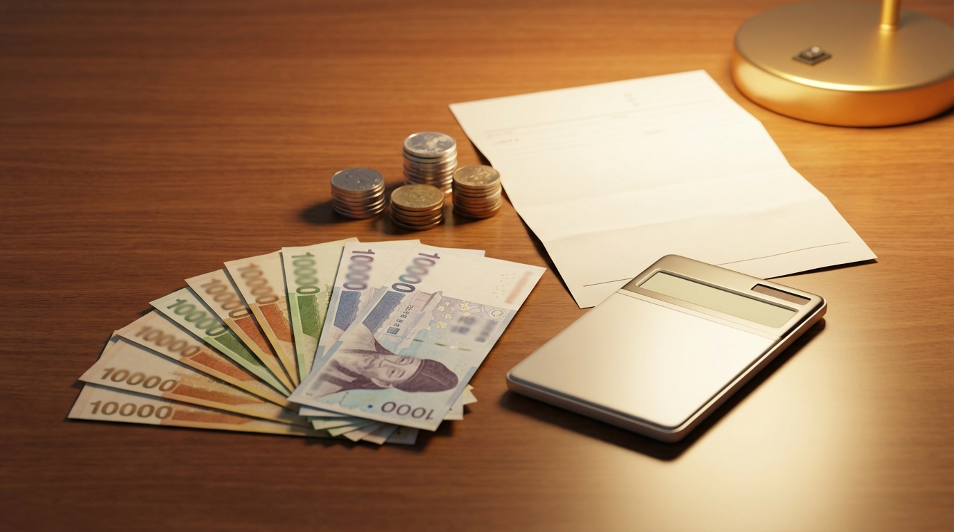 최저임금 계산을 위한 동전과 계산기