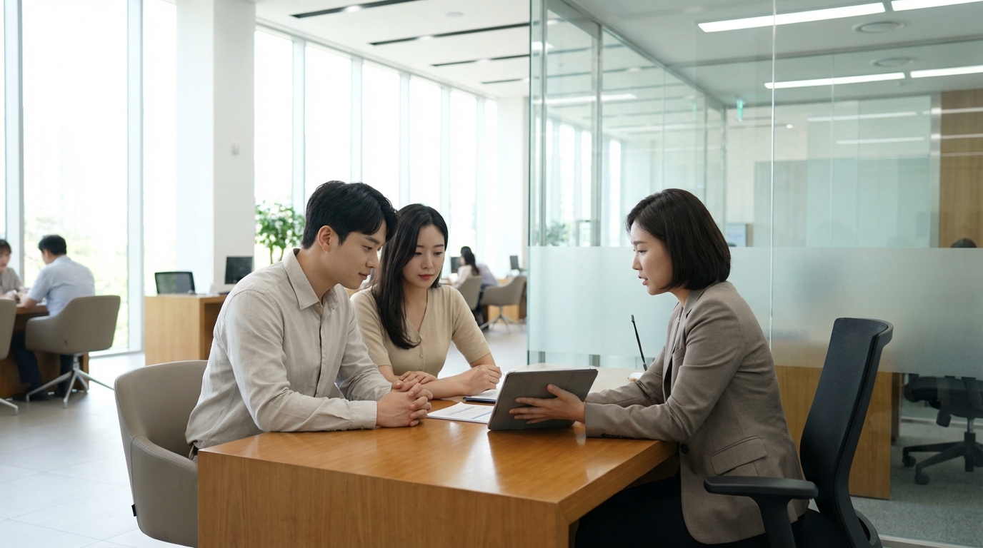 은행에서 청약통장을 개설하는 모습