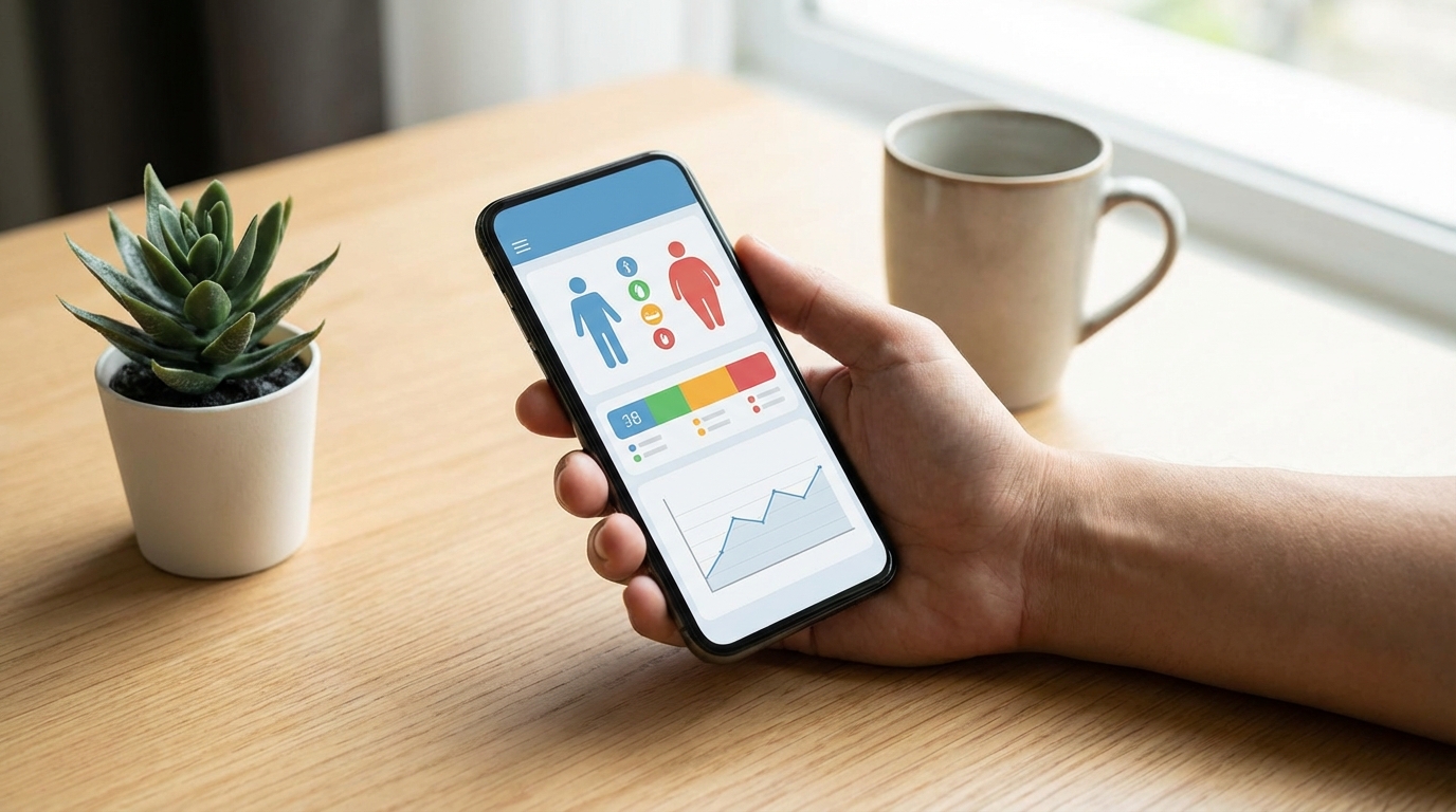 스마트폰 건강 앱으로 BMI를 확인하는 모습