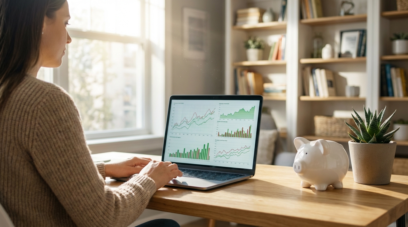 노트북으로 투자 차트를 분석하는 모습