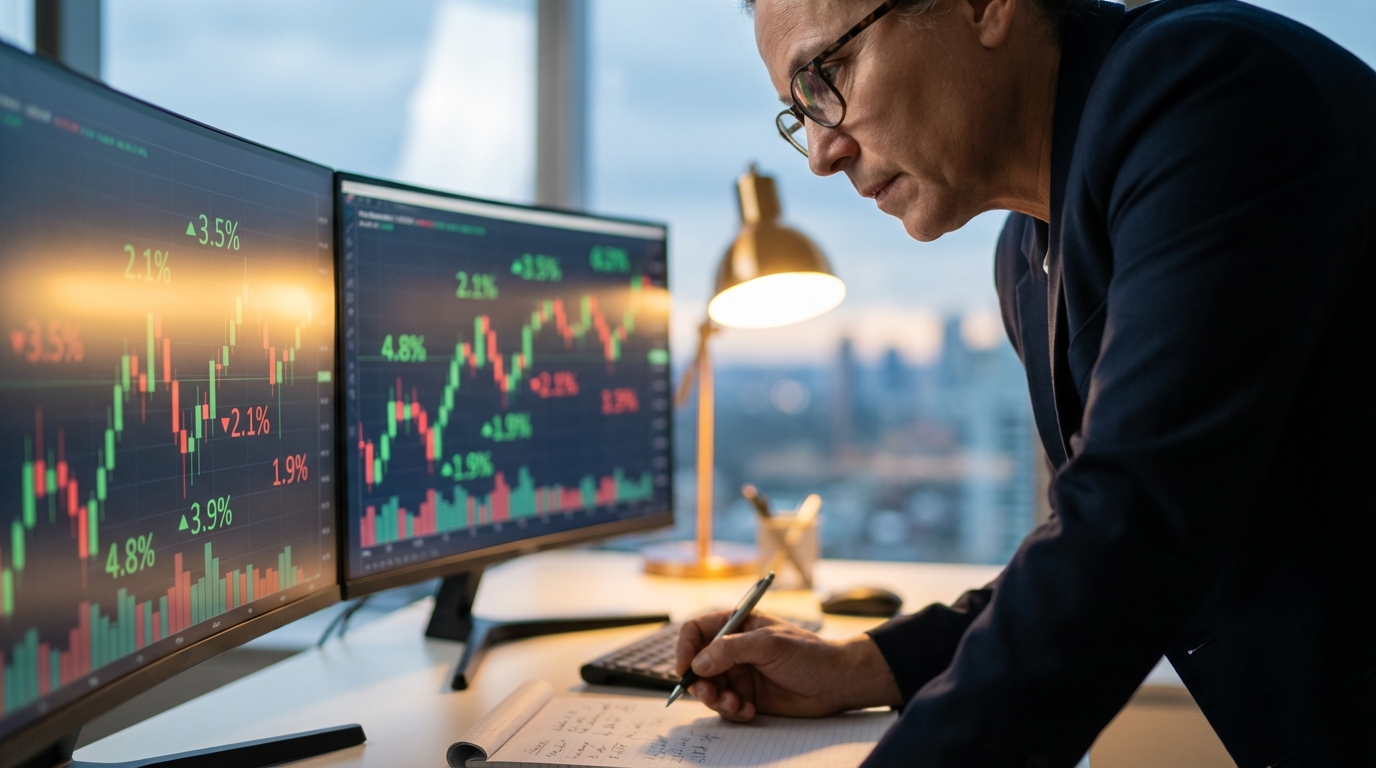 주식 차트와 배당 데이터를 분석하는 투자자