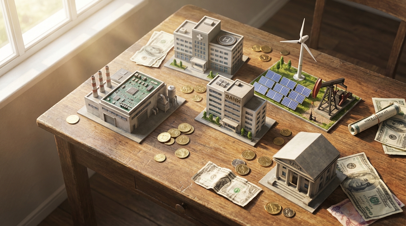 다양한 산업에 분산 투자하는 포트폴리오 개념