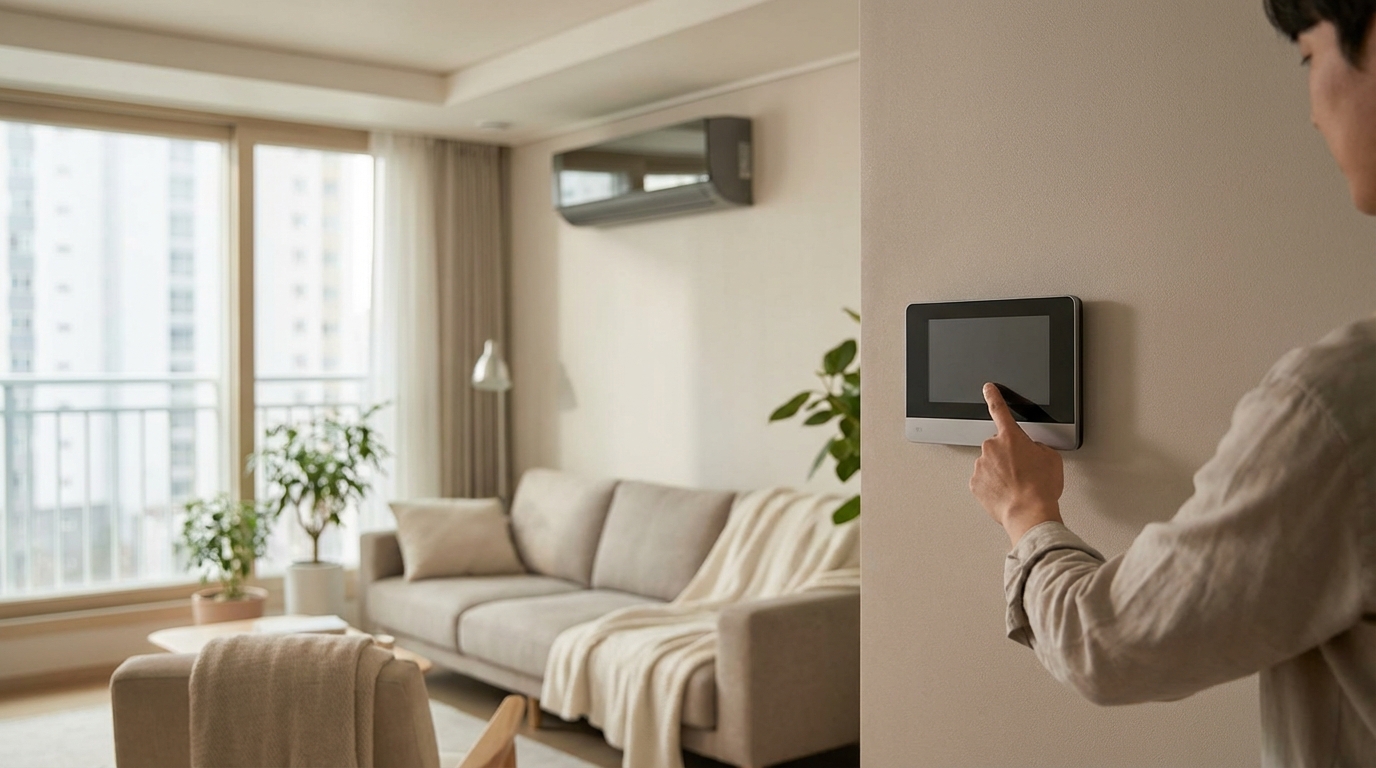 스마트 온도조절기를 조작하는 모습