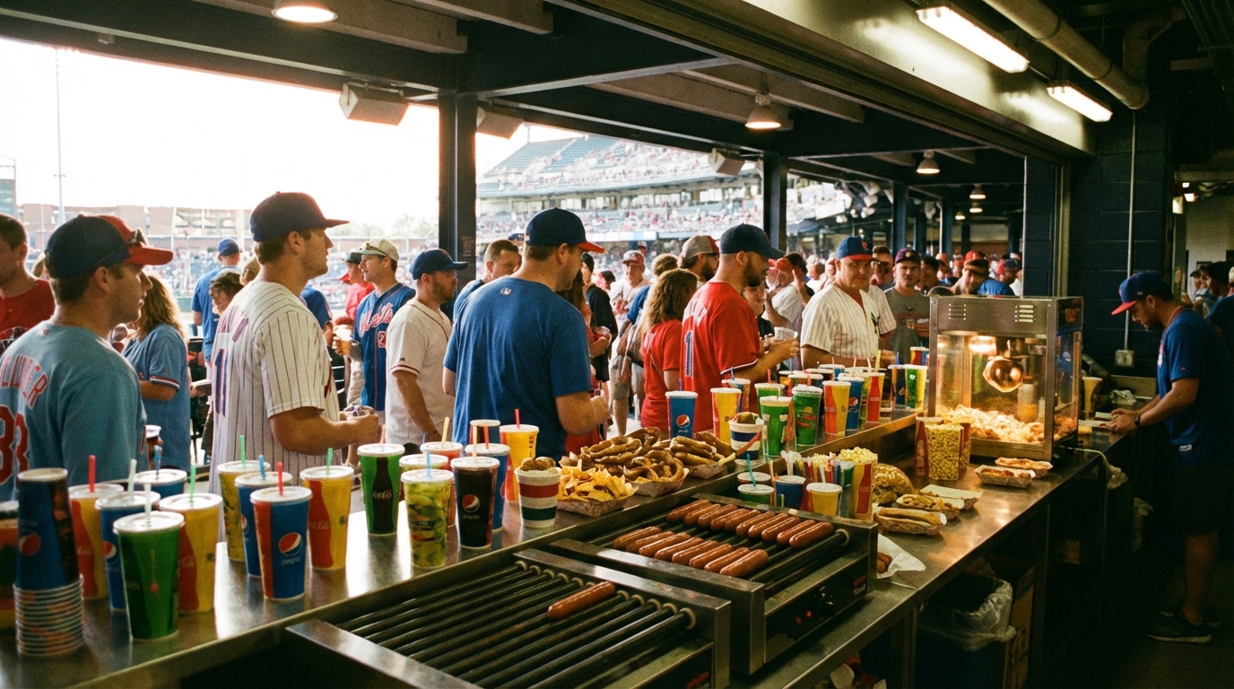 야구장 매점의 음료와 음식
