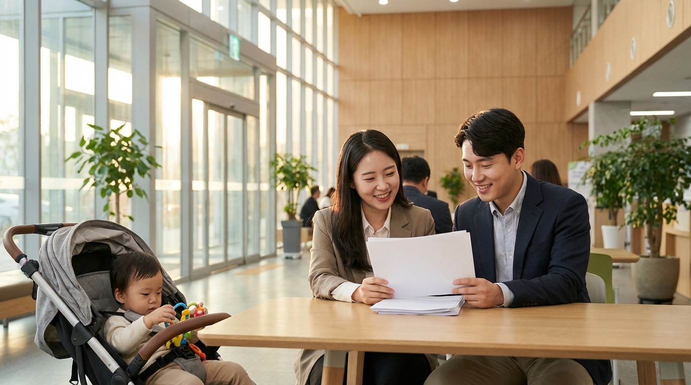 정부 서비스 센터에서 상담받는 가족