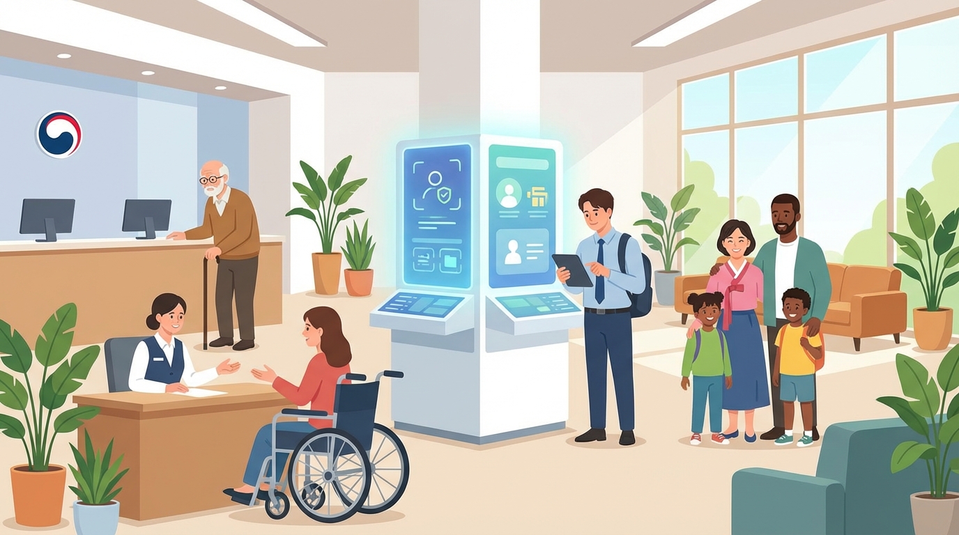 다양한 시민들이 공공서비스를 이용하는 모습