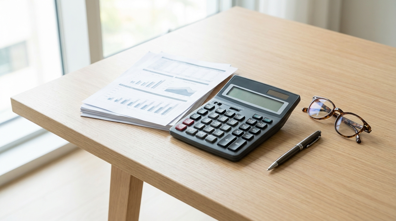 퇴직금 계산을 위한 재무 서류와 계산기