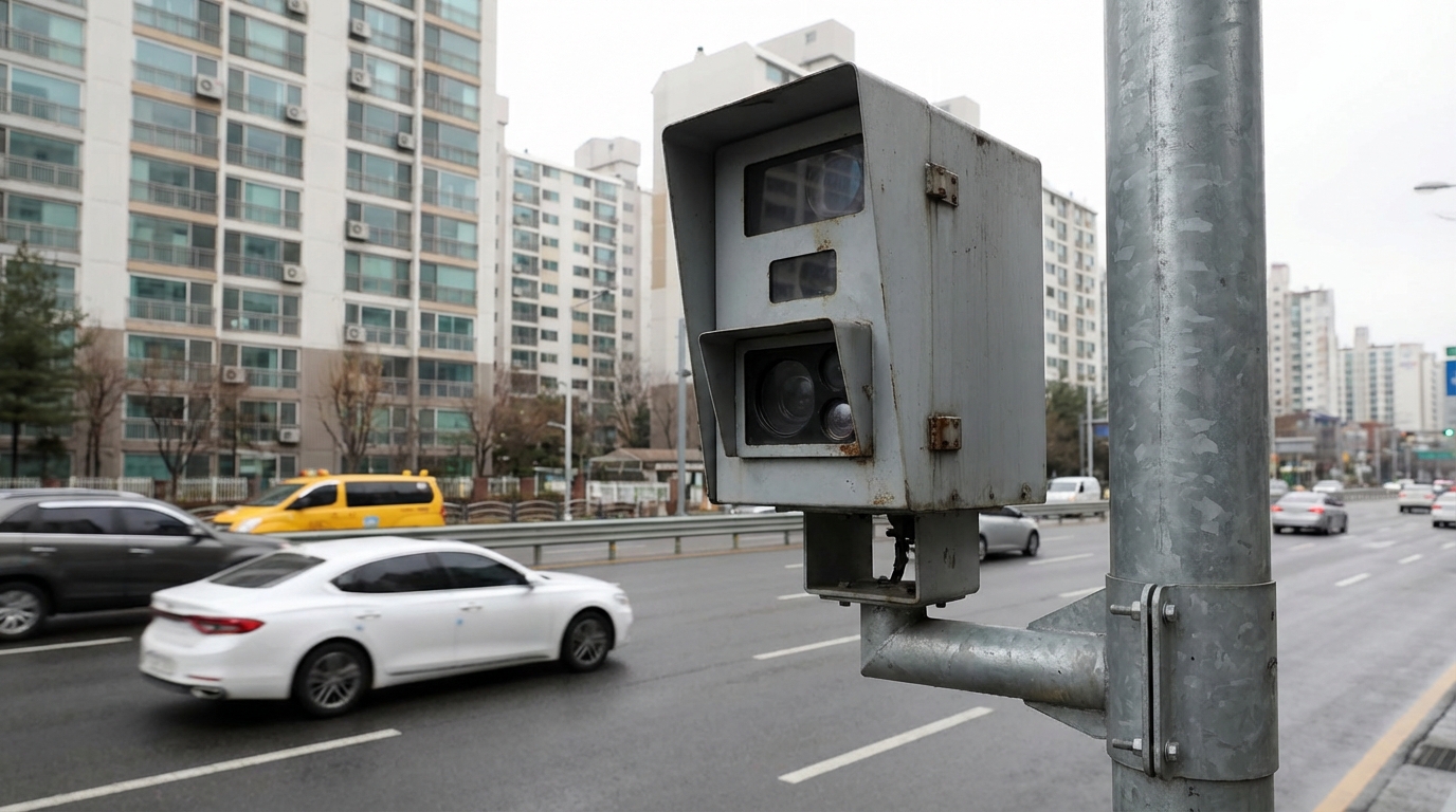 도로에 설치된 무인 과속 단속 카메라