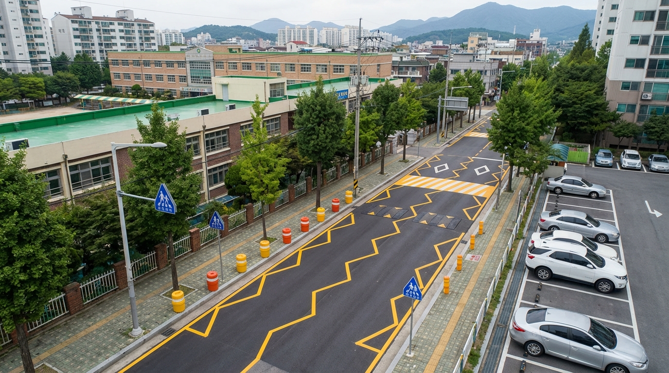 어린이보호구역(스쿨존) 도로 표시와 안전시설