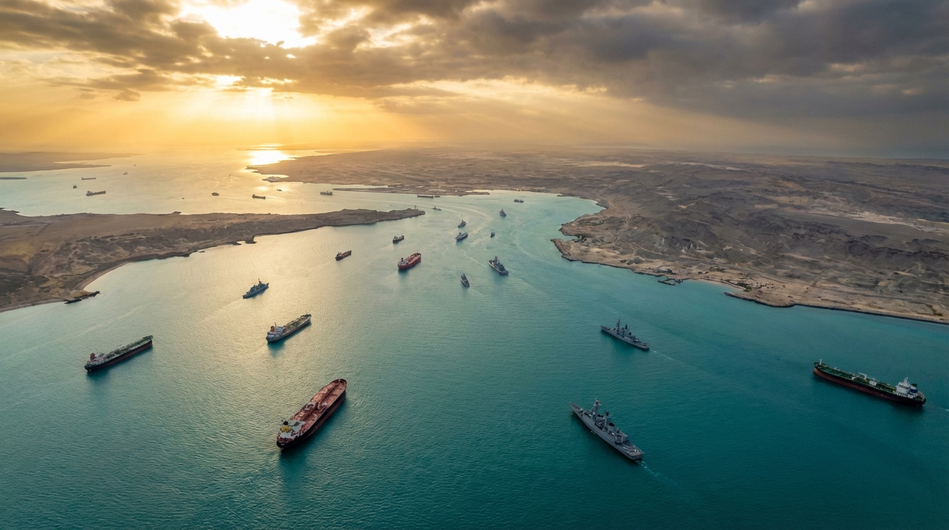 호르무즈 해협의 유조선과 군함