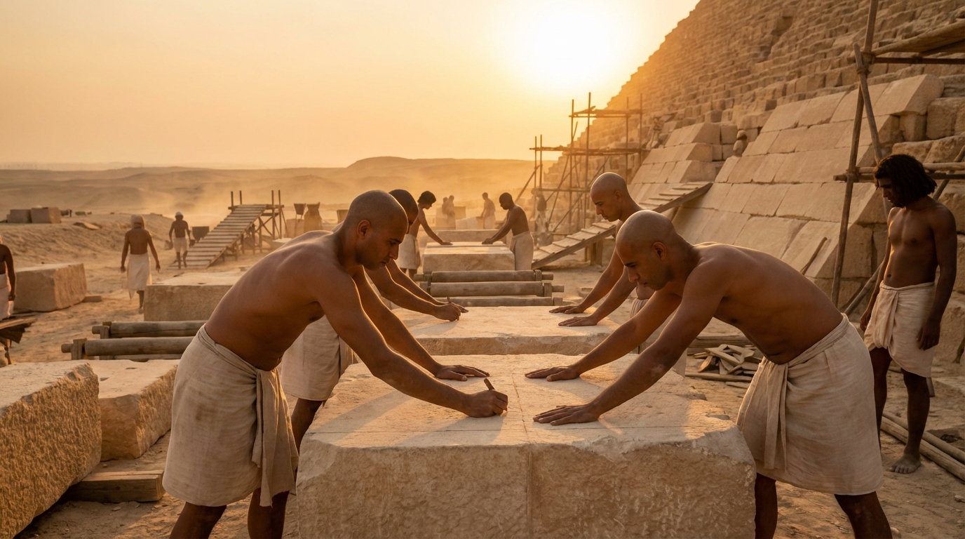 고대 이집트에서 팔뚝으로 길이를 재는 모습